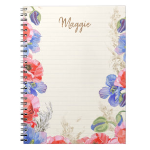 Caderno Espiral Cor de água doce, monograma, cor-de-rosa e azul