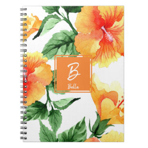 Caderno Espiral Cor de água - Laranja - Monograma do Flor 