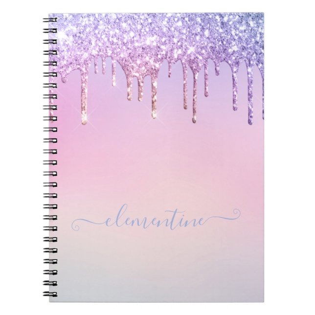 Caderno Espiral cor-de-água roxa rosa brilho feminino personalizad (Frente)