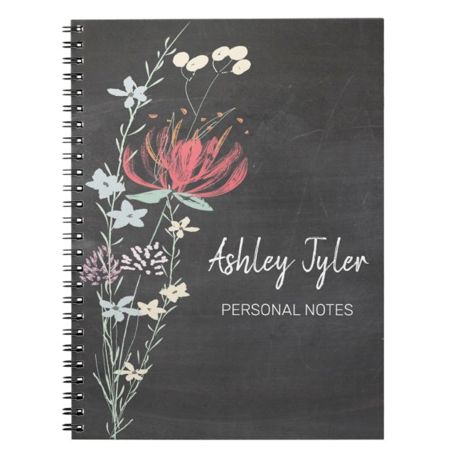 Caderno Espiral cor-de-chalkboard rosa floral giro fofo personaliz (Frente)