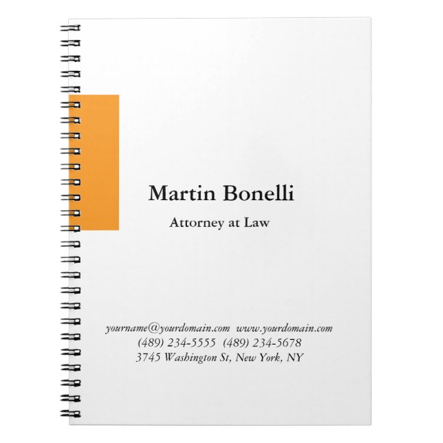 Caderno Espiral Cor de laranja e branco simples e clássico único (Frente)