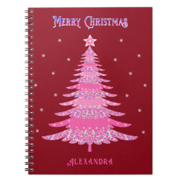 Caderno Espiral Cor-de-rosa - Árvore de Natal - Vermelho Personali