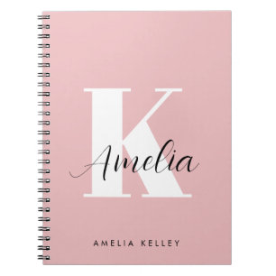 Caderno Espiral Cor-de-rosa do Monograma de Script Moderno
