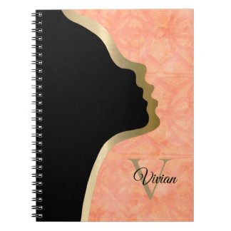Caderno Espiral Cor-De-Rosa Pêssego, Preto E Dourado Nome Do Rosto