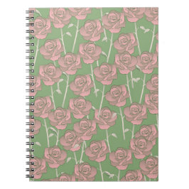 Caderno Espiral Cor de rosa rosa verde retrô Y2K 70s Padrão de flo