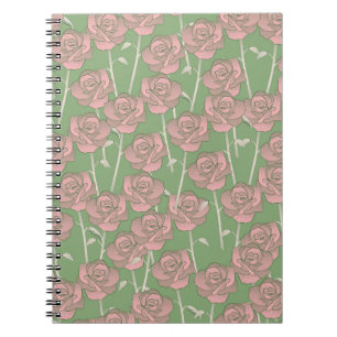 Caderno Espiral Cor de rosa rosa verde retrô Y2K 70s Padrão de flo