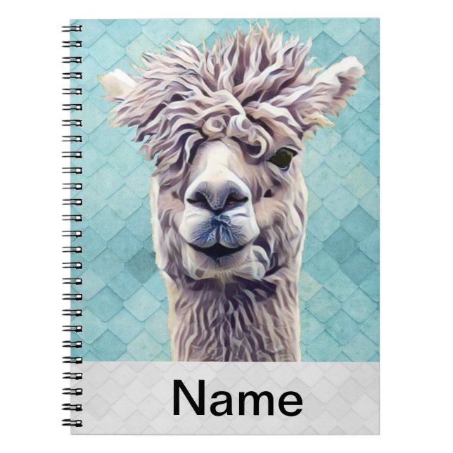Caderno Espiral Cor do nome personalizado Llama Art (Frente)
