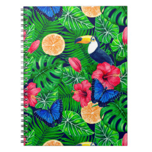 Caderno Espiral Cor do tucano e do jardim tropical