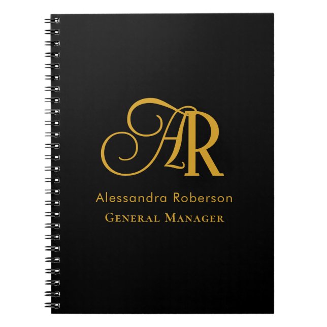 Caderno Espiral Cor elegante preta e dourada (Frente)