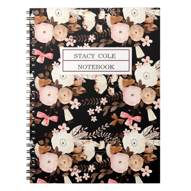 Caderno Espiral Cor Marrom-rosa-clara personalizada Floral (Frente)