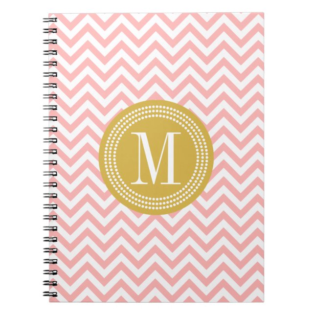 Caderno Espiral Cora o monograma personalizado de Chevron (Frente)