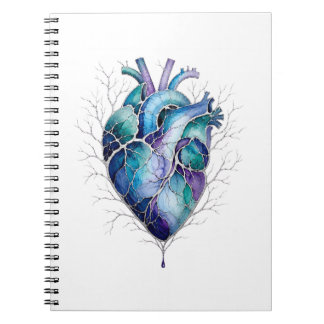 Caderno Espiral Coração Anatômico Azul e Roxo