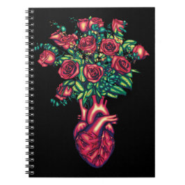 Caderno Espiral Coração Anatômico com Rosas, Guerreiro Cardíaco