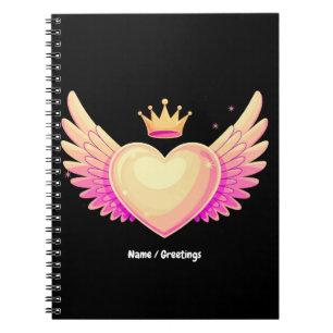 Caderno Espiral Coração Anjo com Asas Rosa Legal e Coroa Um Toque