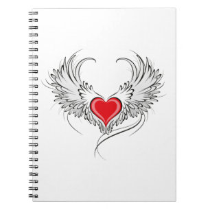 Caderno Espiral Coração Anjo Vermelho com asas