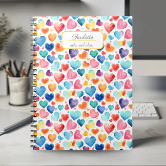 Caderno Espiral Coração Aquarela Colorido Fofo Amor Nome Personali
