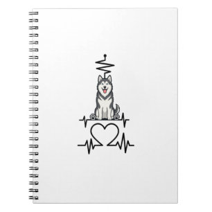 Caderno Espiral Coração Batendo Linha Coração Patas do Cão Malamut