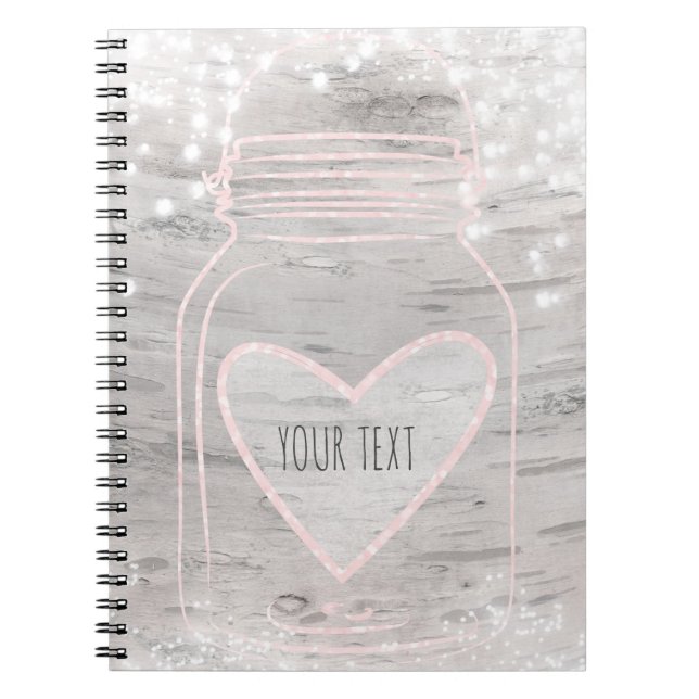 Caderno Espiral Coração Cinza Rosa Mason Jar & Lights Rustic Glam (Frente)