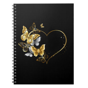 Caderno Espiral Coração com Borboletas Ouros