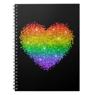 Caderno Espiral coração com brilho do arco-íris