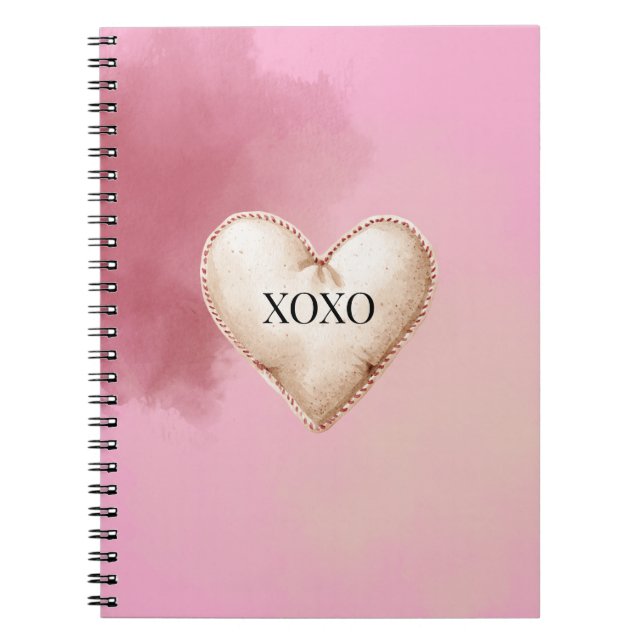 Caderno Espiral Coração de creme rosa XOXO (Frente)