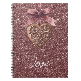 Caderno Espiral Coração de Laço com Brilho Burgundy