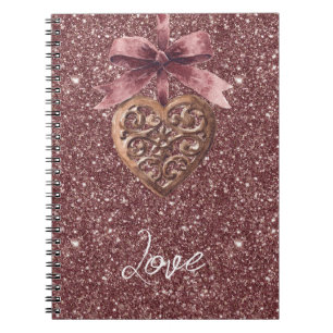 Caderno Espiral Coração de Laço com Brilho Burgundy