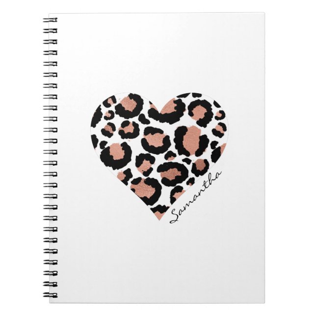 Caderno Espiral Coração de Padrão Leopardo Personalizado Elegante (Frente)