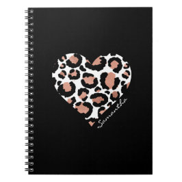 Caderno Espiral Coração de Padrão Leopardo Personalizado Elegante
