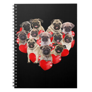 Caderno Espiral Coração do Cachorro Puppy Pugs Presente Dia de