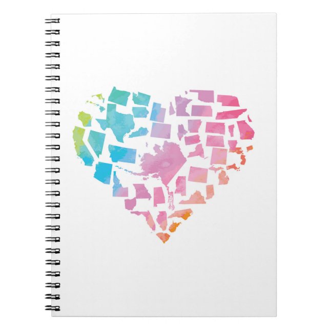 Caderno Espiral Coração dos Estados Unidos da aguarela (Frente)