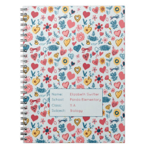 Caderno Espiral Coração e Flores de Pastel Crayon