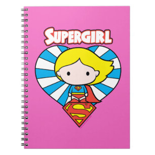 Caderno Espiral Coração e Logotipo da Supergirl Chibi Starburst