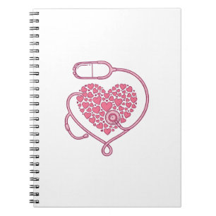 Caderno Espiral Coração Estetoscópio Amor Médico Desenho de Camisa