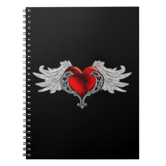 Caderno Espiral Coração Gótico com Asas de Anjo (Frente)