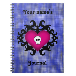 Caderno Espiral Coração gótico do crânio