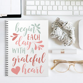 Caderno Espiral Coração Grateful | Citação de Tipografia com Letra