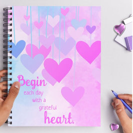 Caderno Espiral Coração Grato Rosa Roxo Azul Citação de Gratidão