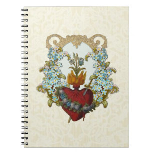 Caderno Espiral Coração Religioso Católico de Mary Vintage Floral 