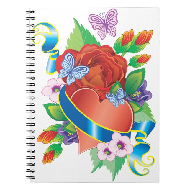 Caderno Espiral Coração Romântico & Flores (Frente)