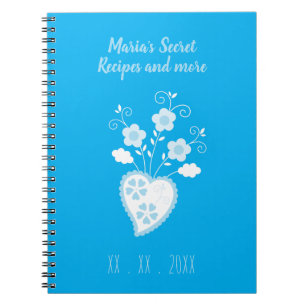 Caderno Espiral Coração romântico português azul