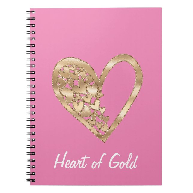 Caderno Espiral Coração Rosa-Chic de Dourado (Frente)