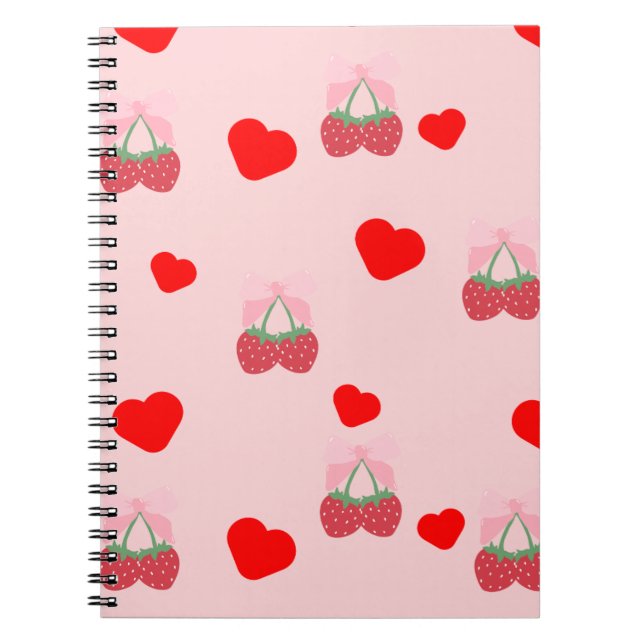 Caderno Espiral coração rosa e frutas vermelhas (Frente)