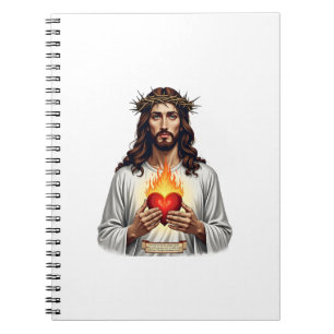 Caderno Espiral Coração Sagrado Jesus Camisa da Fé com Gravação Vi