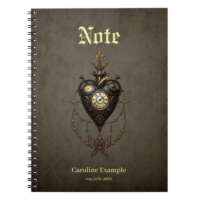Caderno Espiral Coração Steampunk, (Frente)