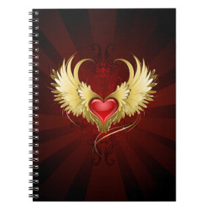 Caderno Espiral Coração Vermelho com Asas Ouros