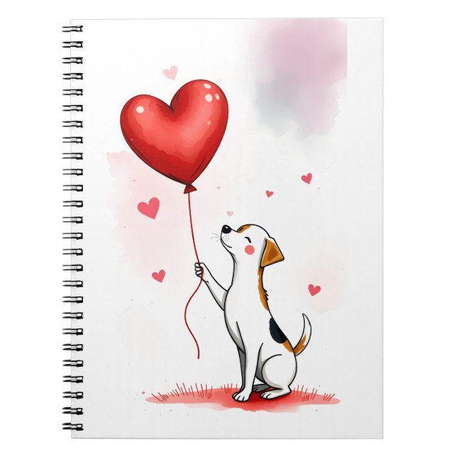 Caderno Espiral Coração Vermelho de Cachorro Fofo (Frente)