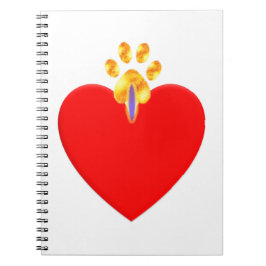 Caderno Espiral Coração vermelho e pata dourada