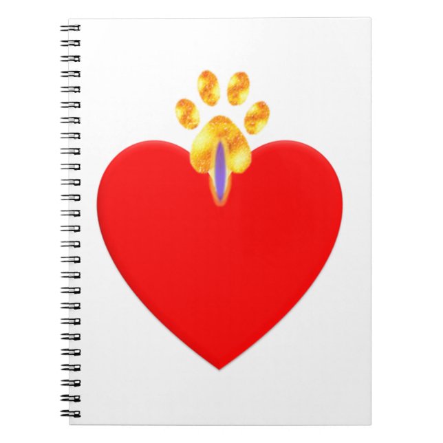 Caderno Espiral Coração vermelho e pata dourada (Frente)
