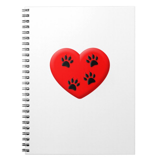 Caderno Espiral Coração Vermelho E Patas Do Gato (Frente)